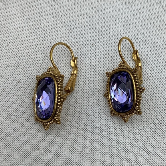 Gold-Tone Earrings with Glass Purple Gemstones - Picture 3 of 3